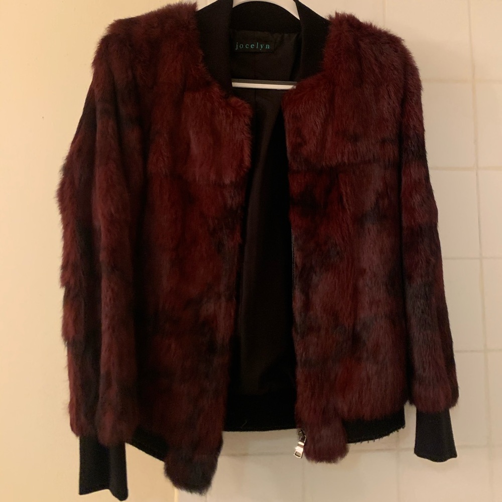 Jocelyn Rabbit Fur Bomber Jacket, Size S/M
